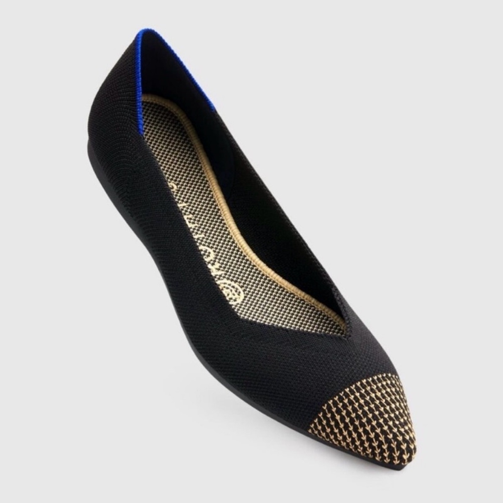 Rothy's Women's Rare Licorice Pointed Toe Black And Gold Flat Size 7.5